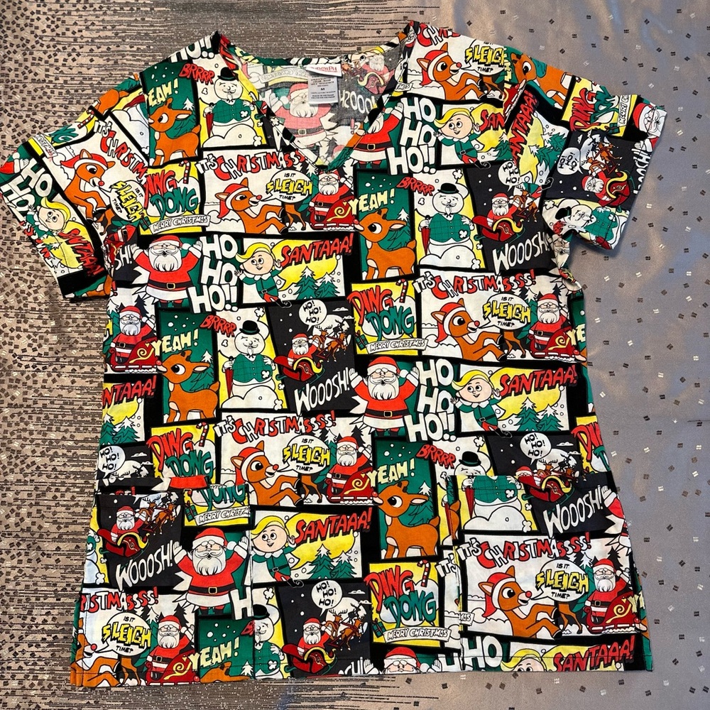 Rudolph Christmas Scrub Top M